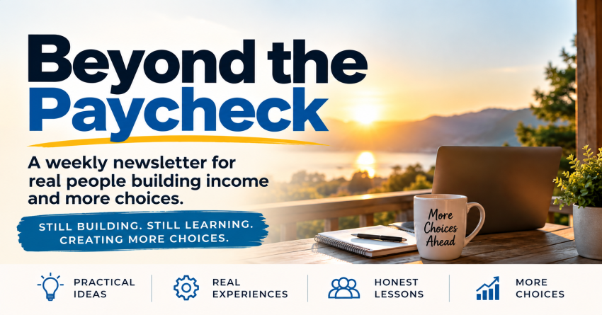 Beyond the Paycheck weekly newsletter, practical ideas and real experiences for building income and more choices