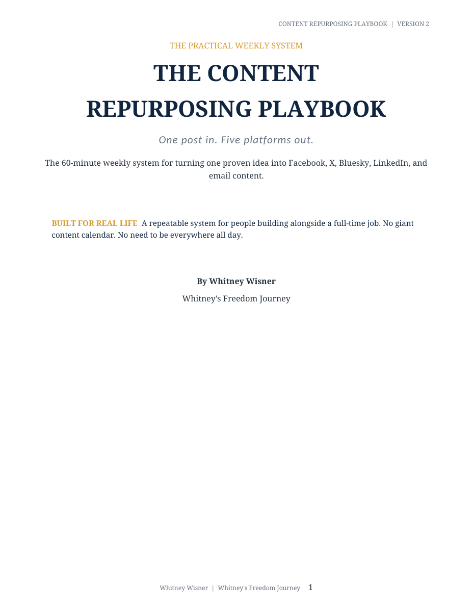 Cover of the Content Repurposing Playbook Version 2 by Whitney Wisner